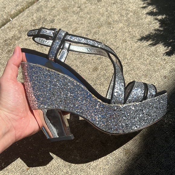 🔅 AUTHENTIC Stunning MIU MIU Silver Glitter Platform Sandals 😻 - Picture 13 of 14